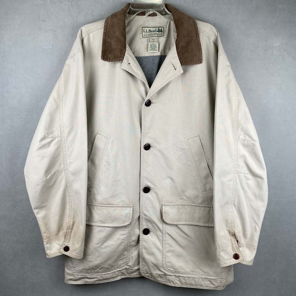 LL Bean Mens Large Original Field Coat Tan Cotton Canvas Barn Chore Jacket 0BGW5